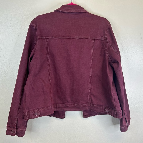 Belle by Kim Gravel L Deep Burgundy Jean Jacket Pockets Denim Outdoor Casual - Picture 9 of 12